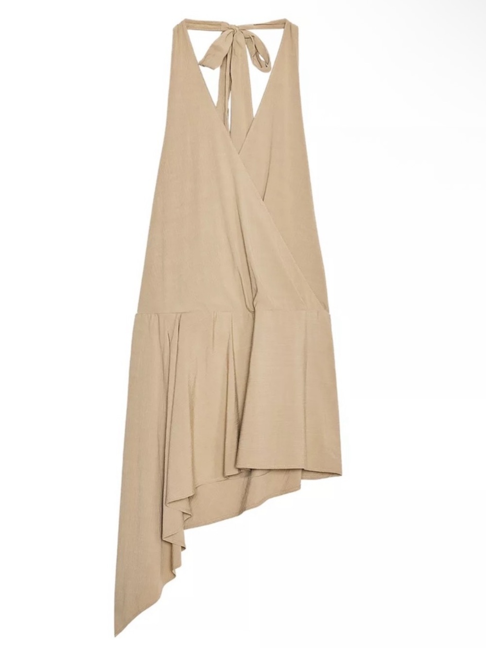 Zara Beige Halter High-Low Asymmetric Dress